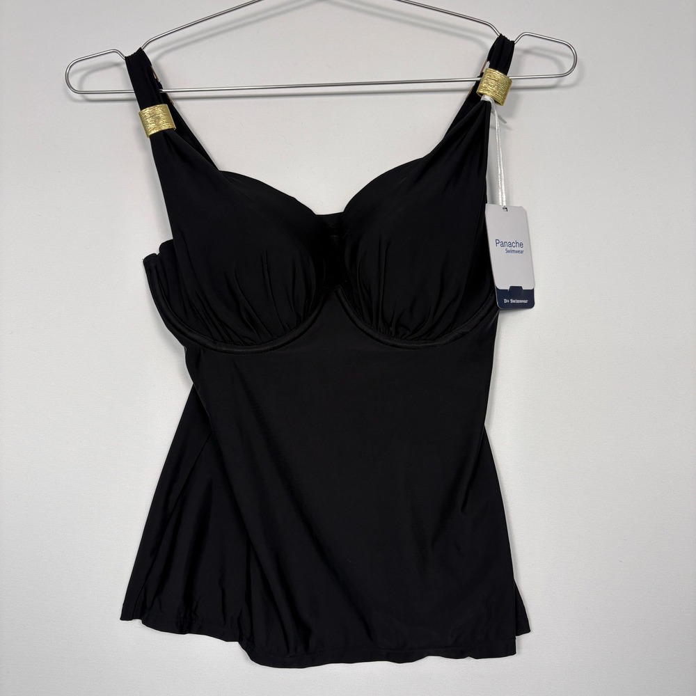 Panache Women Tankini Top 30F Black Halle SW0751 Underwire D+ Swimwear NWT